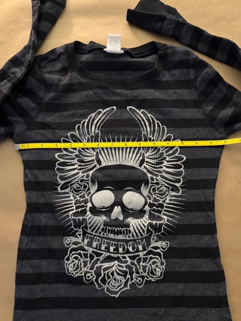Blu Chic Y2K Black Graphic Striped Long-Sleeve Tee Skull And Roses Emo Grunge - Picture 5 of 10